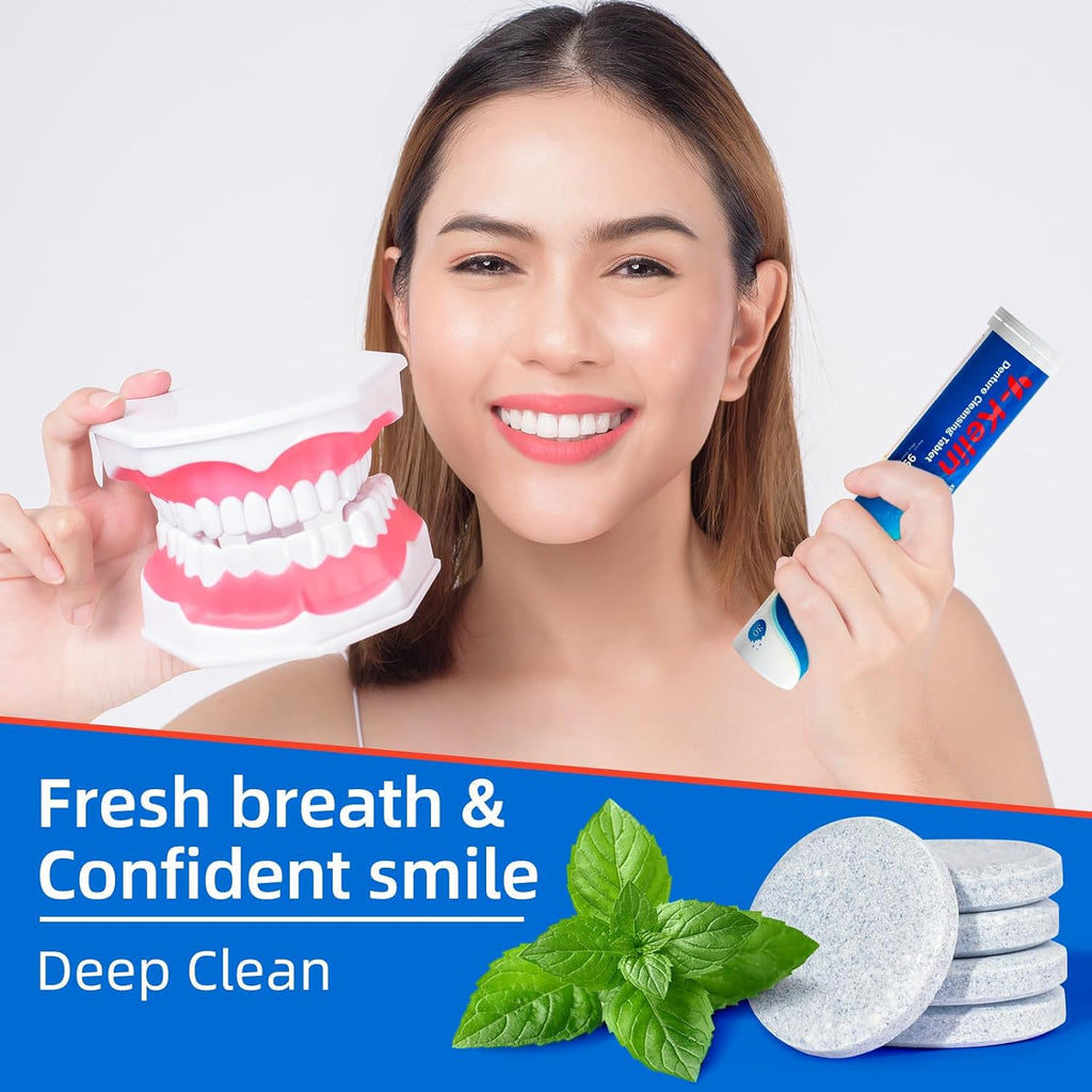 Denture Cleaning Tablets - 120 Retainer Cleaner Tablets, Removes Odors & Stains - For Dentures, Night Guards, Retainers, Aligners & Dental Appliance Cleaner - Mint Flavor - 4 Month Supply