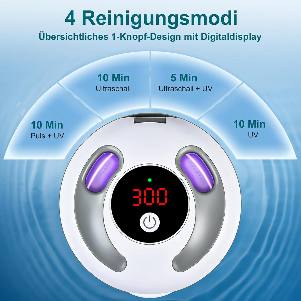 Ultrasonic Retainer Cleaner Machine, 45kHz 200ML Dental Cleaning Pod with 4 Wash Modes, Digital Timer for Denture Cleaner, Aligners, Mouth Guards, Braces, Jewelry & Toothbrush Heads (White)