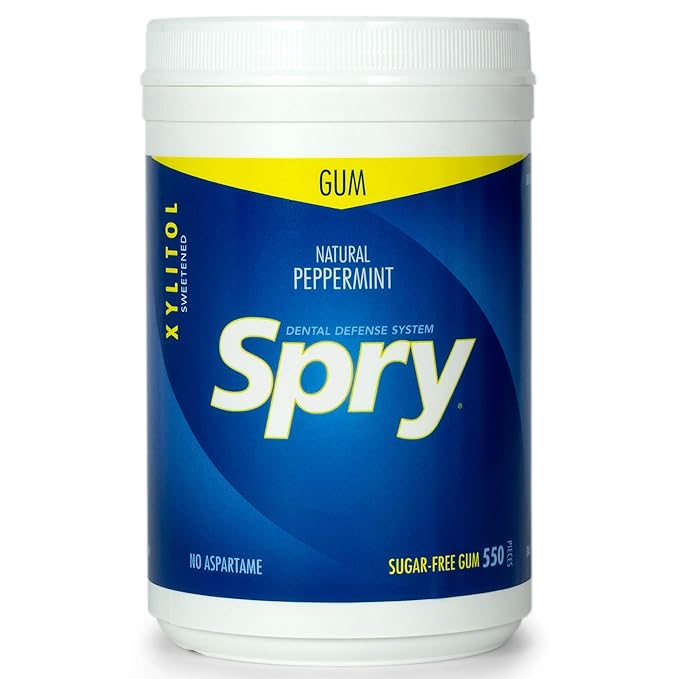 Spry Fresh Natural Xylitol Chewing Gum Dental Defense System - Aspartame-Free, Sugar-Free, Non-GMO, Gluten-Free (Peppermint, 550 Count - Pack of 3)