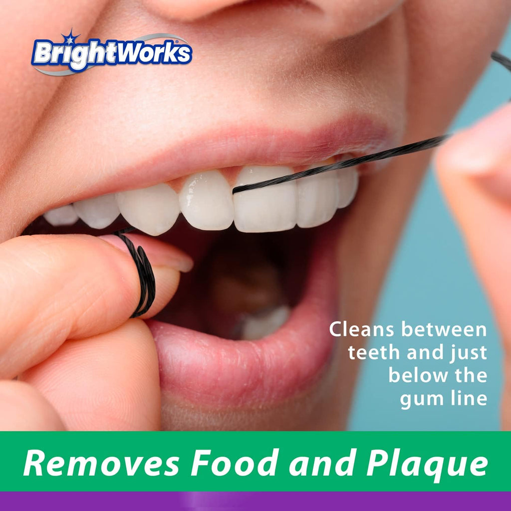 BrightWorks Activated Charcoal Dental Floss - 55 Yards (Pack of 4) - Infused Waxed with Natural Fresh Mint Flavor for Oral Care, Dental Hygiene, and Gum Health