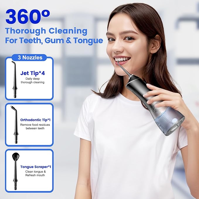 Water Flosser for Teeth Cleaning and Flossing, 5 Modes Rechargeable Cordless Oral Irrigator 320ml Water Tank Teeth Cleaner, IPX7 Waterproof Portable Electric Dentel Flossers for Home and Travel,Black