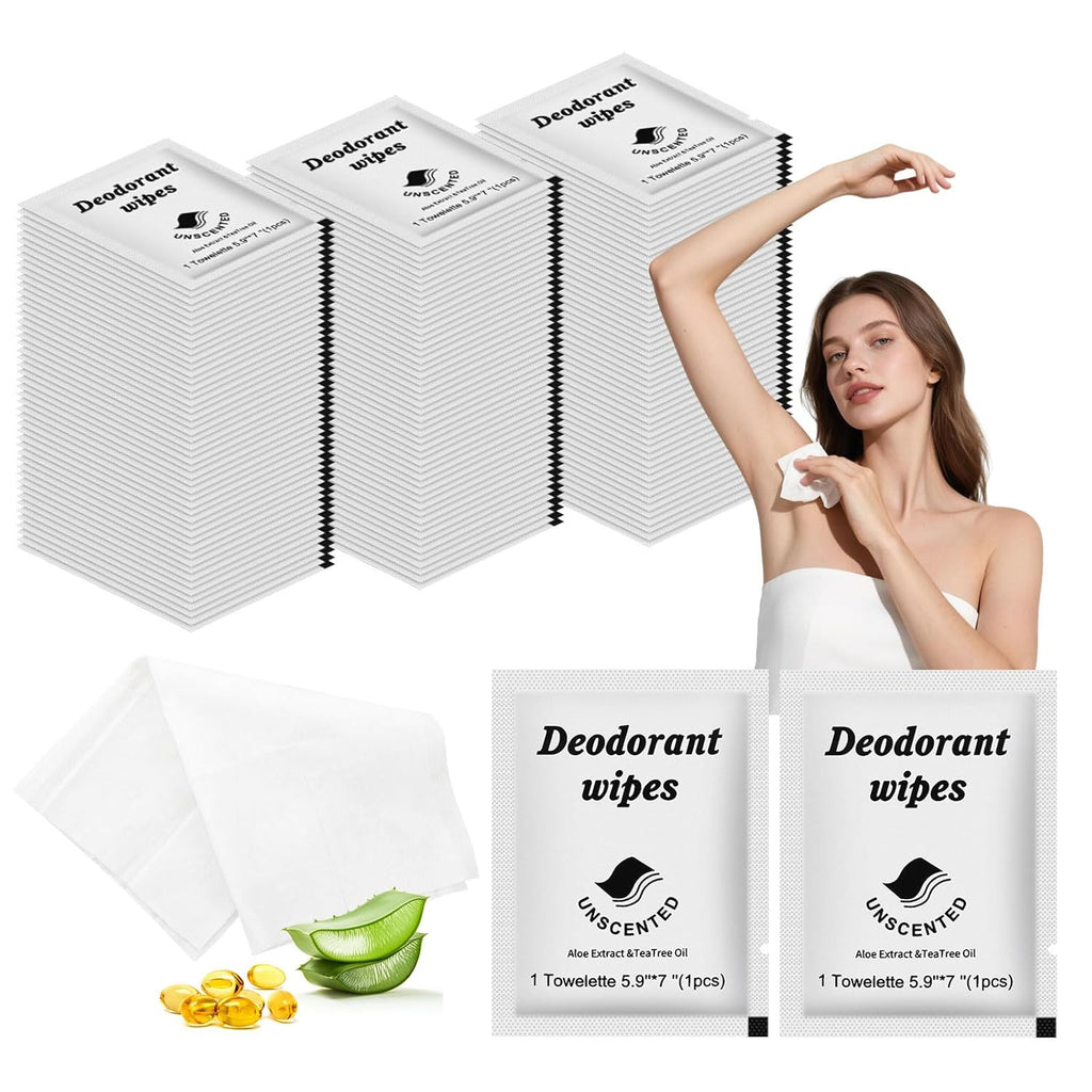 Travel Deodorant Wipes Individually Wrapped,Body Wipes to Clean Skin for Women Men（Unscented,pack of 100)