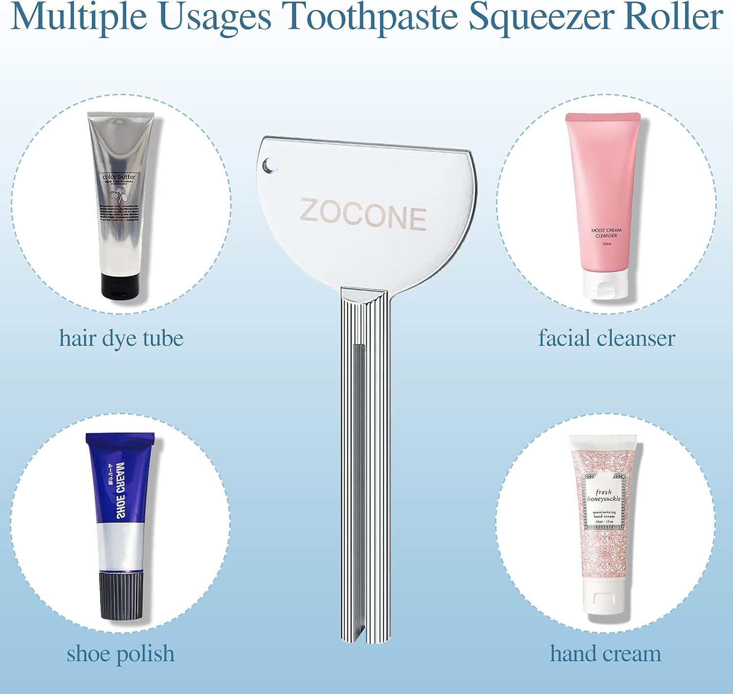 ZOCONE Toothpaste Squeezer, 6pcs Metal Tube Squeezer Key Stainless Steel Toothpaste Roller Tube Wringer for Paint, Cream, Cosmetic and Hair Dye(C)