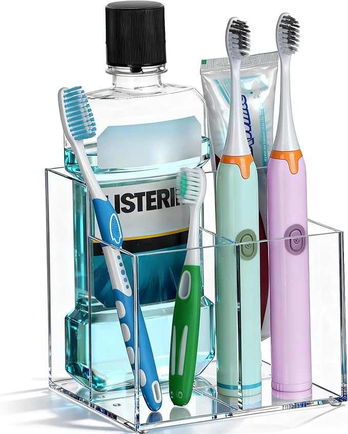 Toothbrush Holder, Clear Acrylic Toothbrush Holders for Bathrooms, Large Capacity Electric Toothbrush and Toothpaste Holder for Bathroom Countertop
