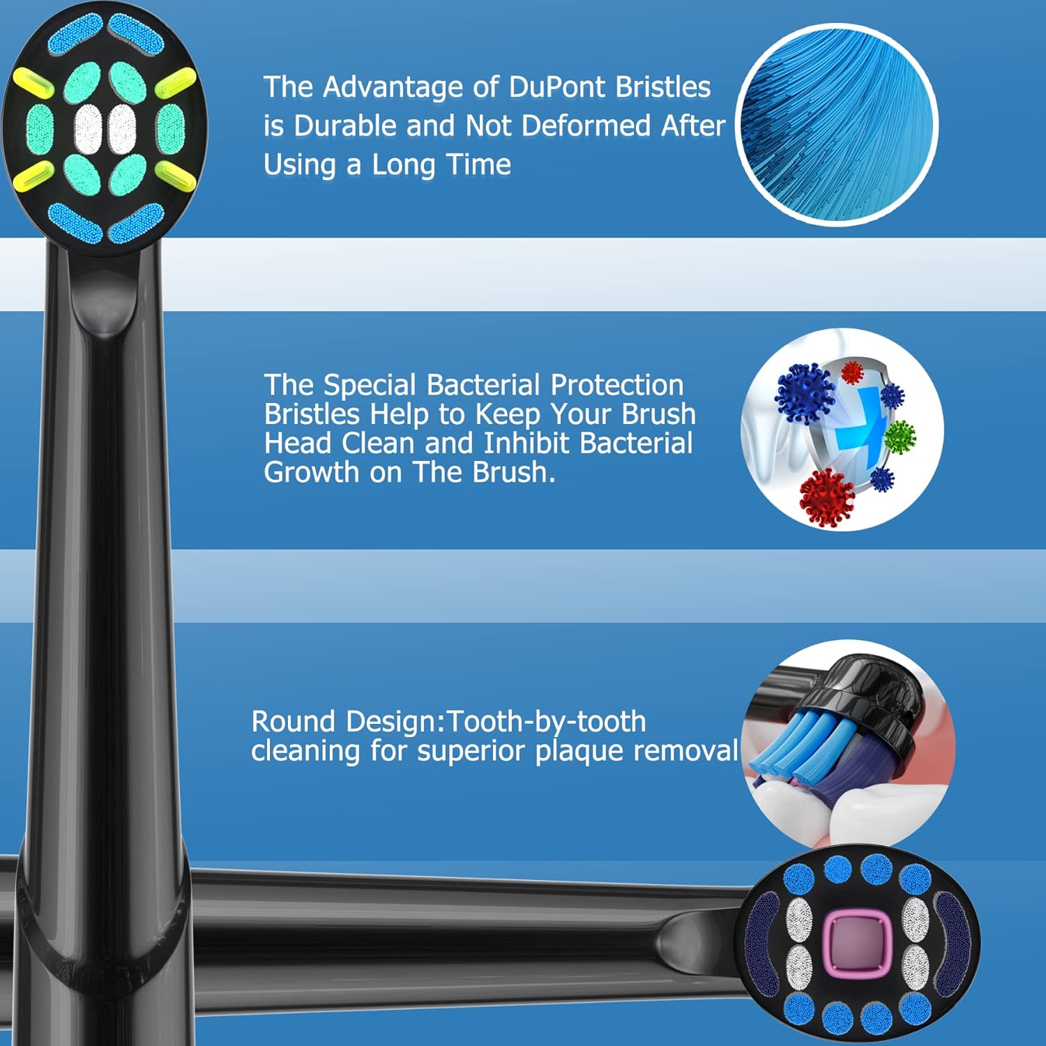 Replacement Heads Compatible with Oral B Electric Toothbrush, 16 Pcs Toothbrush Heads for Oral-b Braun Refill Pro 1000 2000 3000 500 Vitality Genius x (Black)