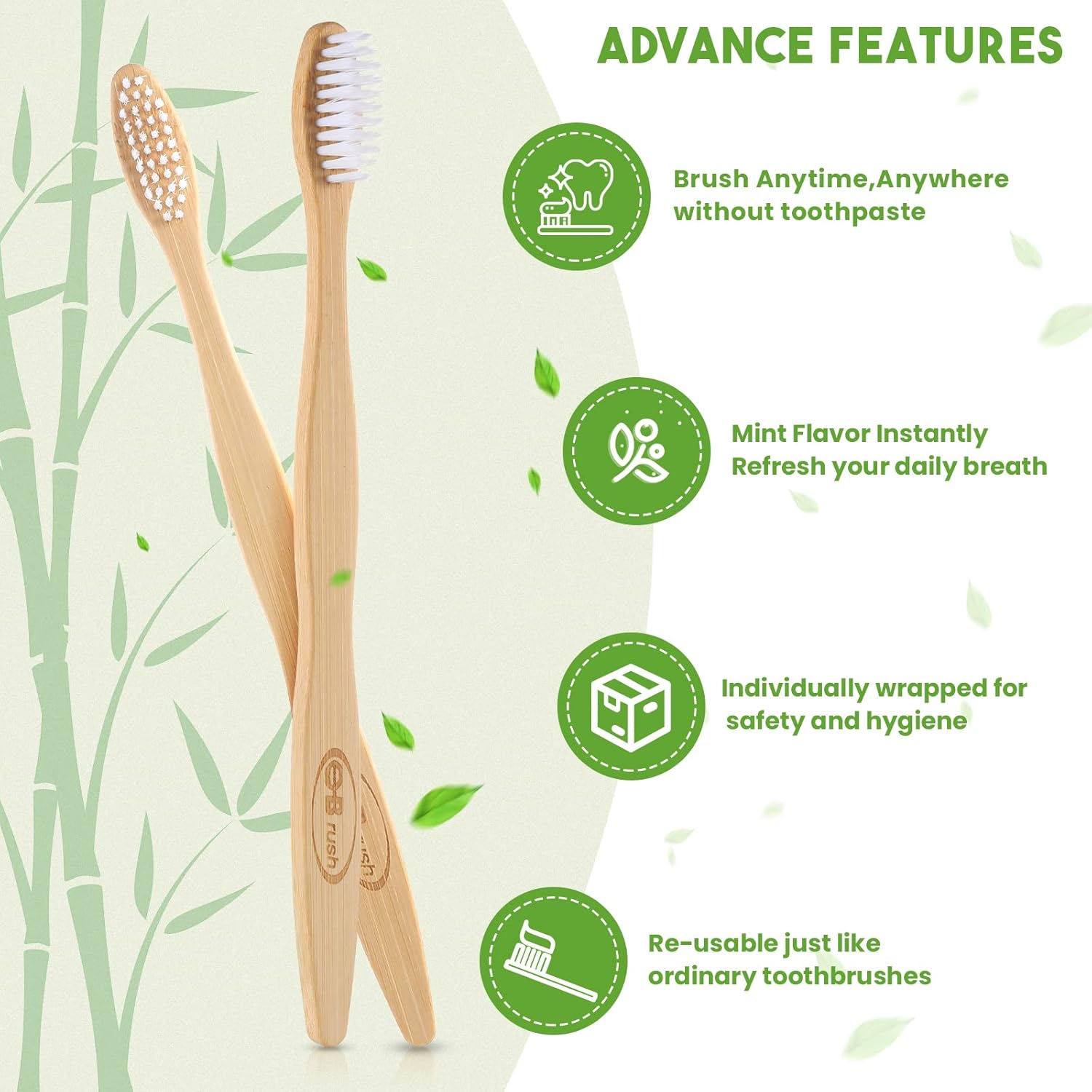 Bamboo Prepasted Toothbrush - Individually Wrapped Pre-Pasted Toothbrush with Bamboo Handles, Medium Soft Bristles Biodegradable Natural Eco-Friendly Sustainable Disposable Toothbrushes (72pcs)