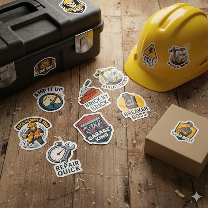 100 PCS Hard Hat Stickers Pack, Vinyl Waterproof Funny Decals with Welding Tools Safety Work Quotes, Gift for Construction Workers Mechanics Engineers Electricians Laptop Water Bottle Toolbox