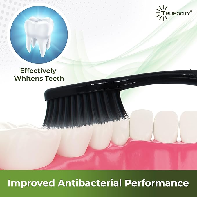 Charcoal Toothbrush 6 Pack, Natural Teeth Whitening Solution - Ultra Soft Tooth Brush - Gentle, Slim Brush Head - Black Toothbrushes for Adults Working Great with Activated Charcoal Toothpaste