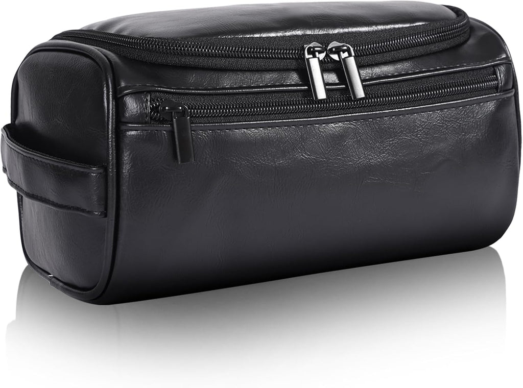 Toiletry Bag for Men, Hanging Travel Shaving Dopp Kit for Men and Women, Water-resistant Toiletries Organizer Bags, PU Leather Cosmetic Bags for Makeup Accessories (Black)
