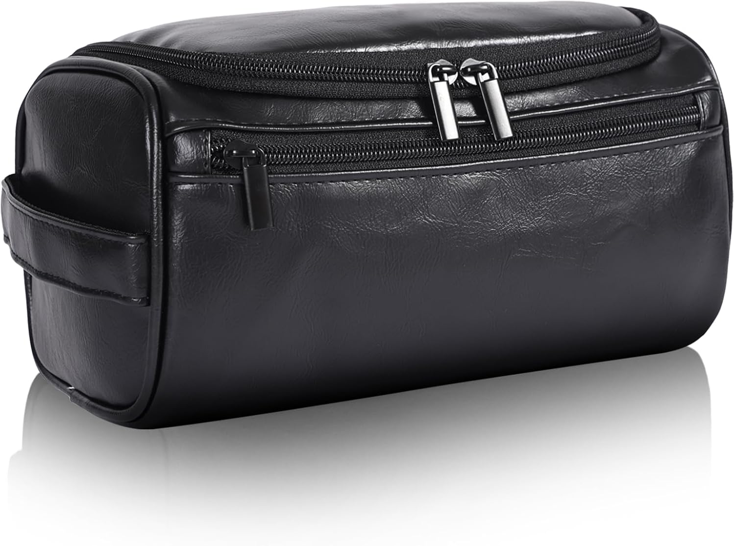Toiletry Bag for Men, Hanging Travel Shaving Dopp Kit for Men and Women, Water-resistant Toiletries Organizer Bags, PU Leather Cosmetic Bags for Makeup Accessories (Black)