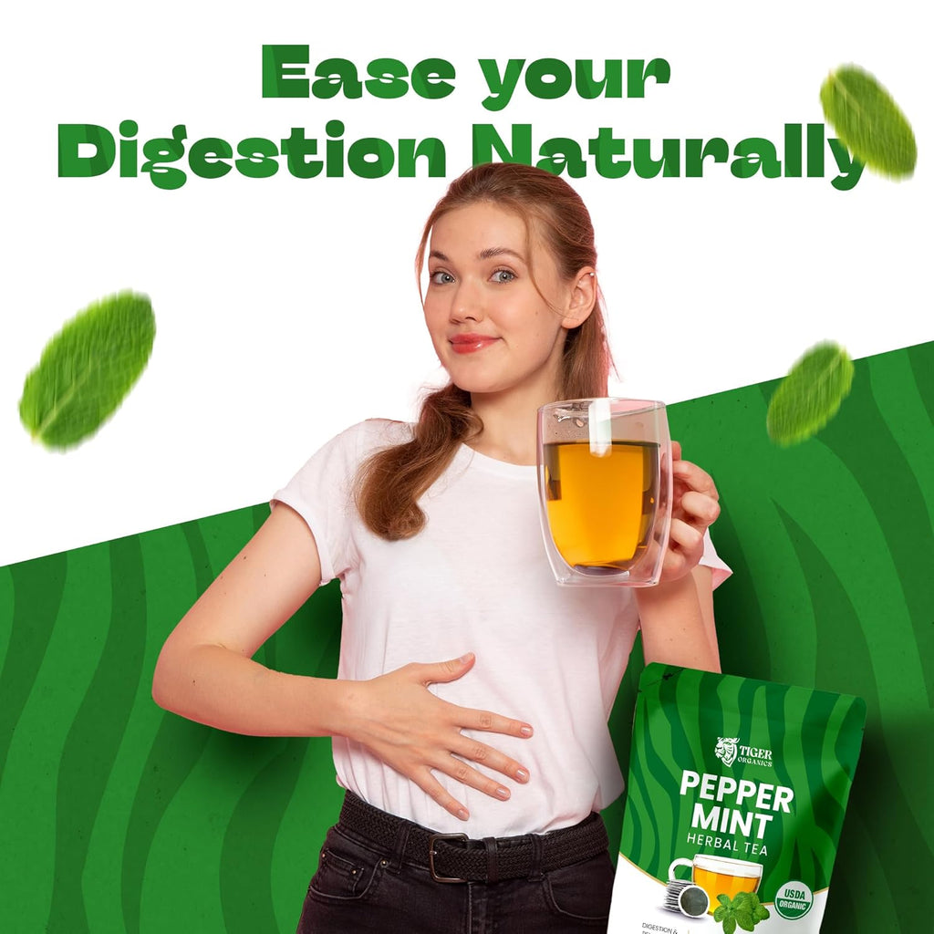 Tiger Organics, Peppermint Herbal Tea (100 Biodegradable Teabags) Supports Healthy Digestion & Promotes Relaxation | Your All-time Caffeine-free Infusion | USDA Organic Certified | Thanks Giving