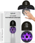 UV Toothbrush Sanitizer Holder & Cleaner with Led Clock Display, Hands-Free Wave Sensing & Dual Toothbrush Storage - Wall Mounted UV Tooth Brush Sanitizer Holder for Bathroom Decor, Fits All Brushes