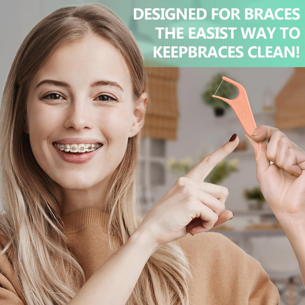 Dr. Emma Orthodontic Flossers for Braces, Ortho Dental Floss Picks, Mint Flavor 60 Count/Bag, Pink, 1 Pack