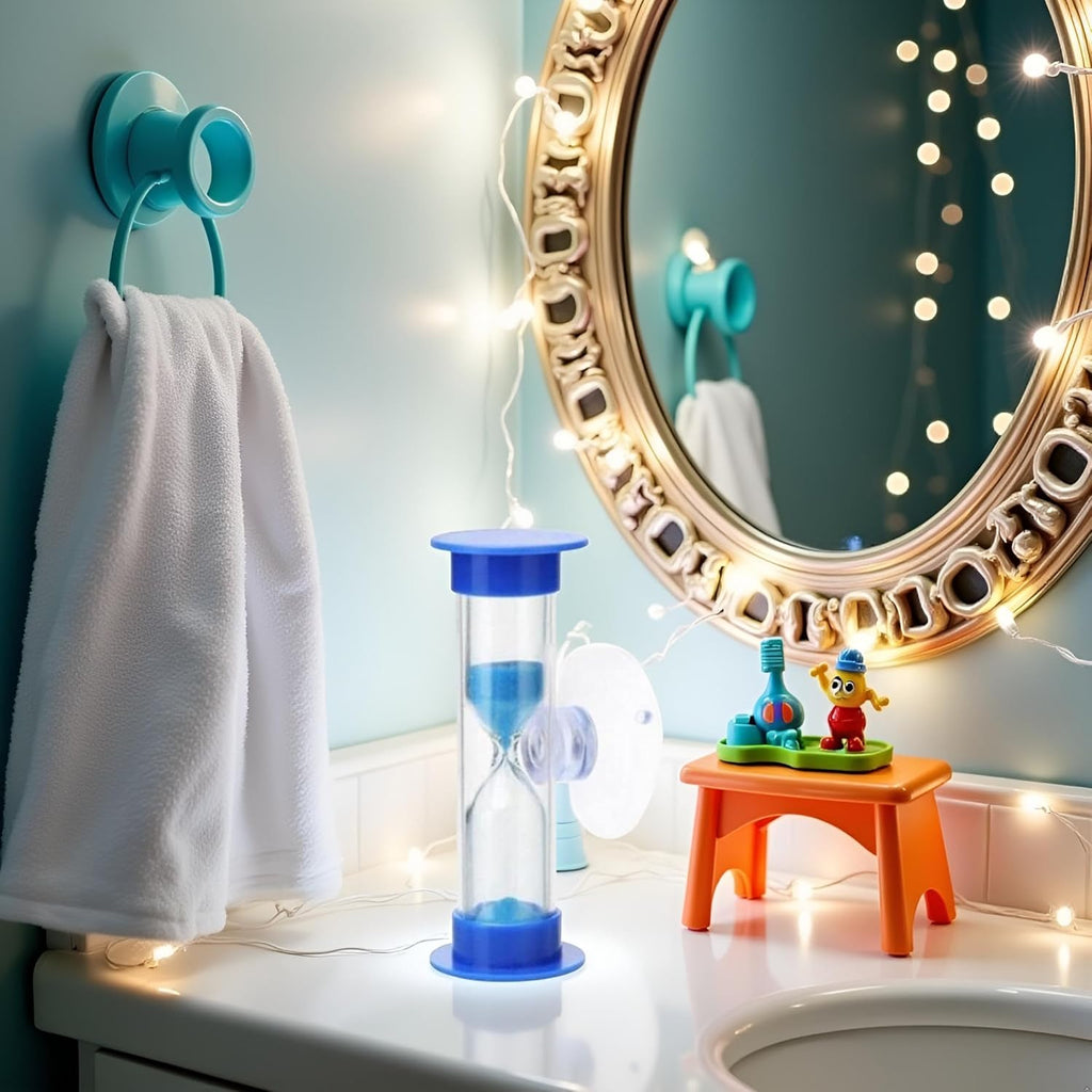 2 Minute Sand Timer for Kids, Blue Toothbrush Timer for Kids 2mins / 3mins Sand Clock Timer Plastic Suction Cup Hourglass Sandglass Desktop Ornament Party Favors