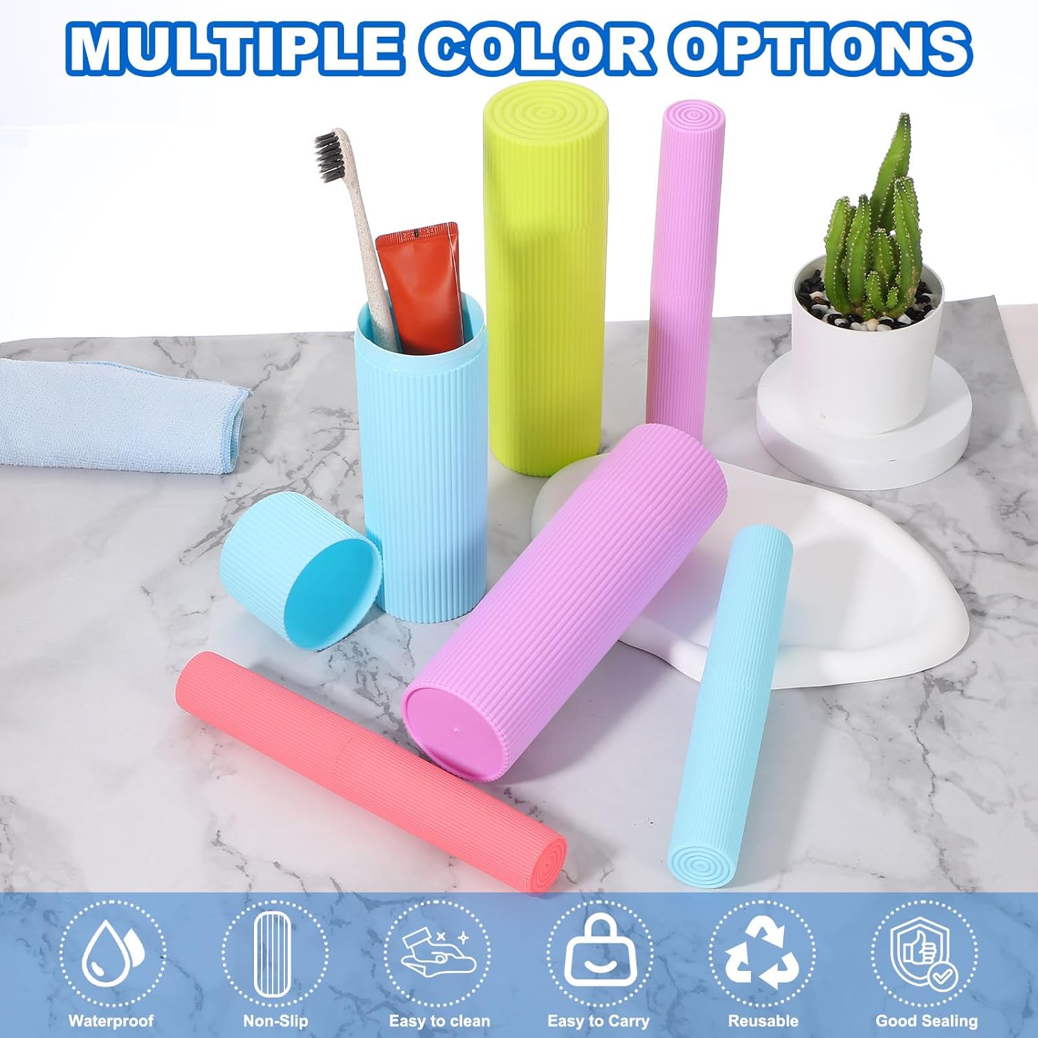 uxcell 2Pcs Travel Toothbrush Case, 7.9x2.4x2.4 Portable Travel Toothbrush Holder with Stripe, Plastic Toothpaste Container for Bathroom, Gym, Business Trip, Camping, Green