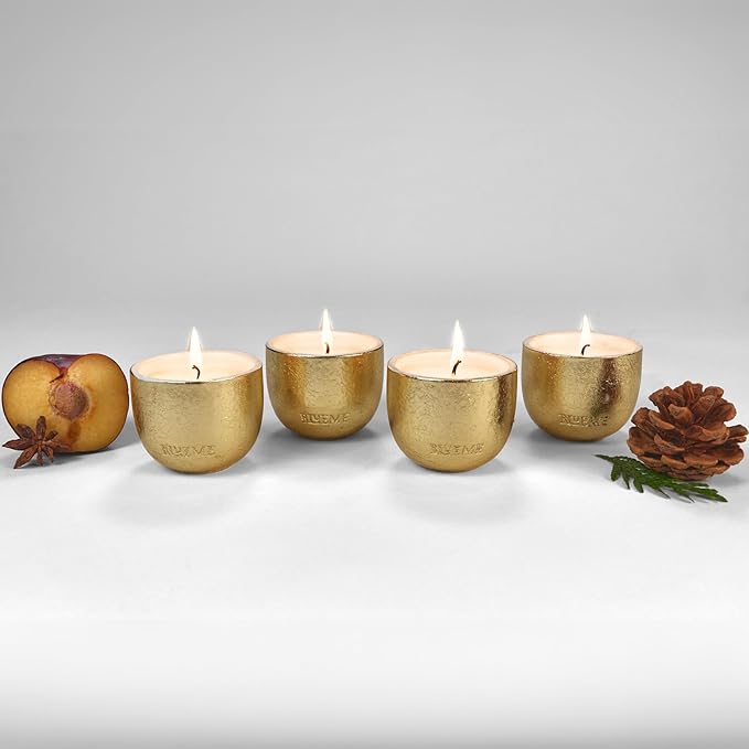 2025 Gold Holiday Votives, Refillable Wellness Candle, Contains Essential Oil, Sustainable, Hand Finished, Hand Poured, Premium, Luxury Ceramic, Natural Cotton Wick, Soy-Wax Blend