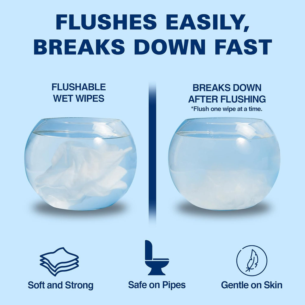 Air Jungles Flushable Wipes Individually Wrapped 50 Ct, with Aloe Vera & Vitamin E, Travel Size Wet Cleansing Wipes for Adult, Fresh Scent, Alcohol Free - XL 7 × 7 in