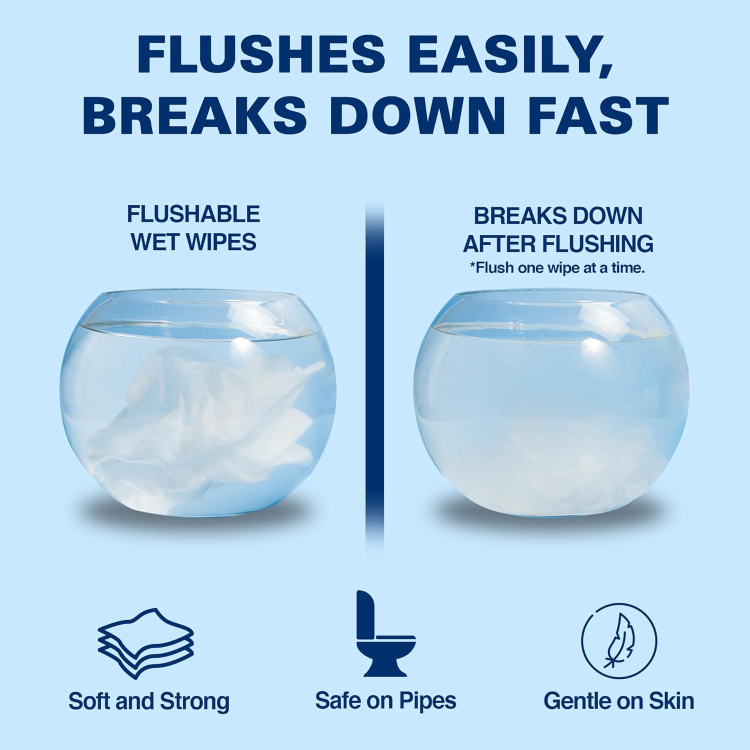 Air Jungles Flushable Wipes Individually Wrapped 50 Count (Pack of 2), with Aloe Vera & Vitamin E, Travel Size Wet Cleansing Wipes for Adult, Fresh Scent, Alcohol Free - XL 7 × 7 in