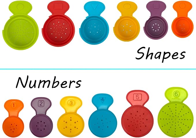 17 PCs Multicolor Nesting and Stacking Cups Set, Baby Bathtub Toys, Early Learning Educational Toys for Infants, Toddlers, Stacking Cups with The Numbers, Shapes, Fruits, Animals Patten