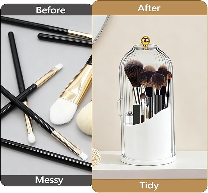 Toothbrush Holder with Cover, 360 Rotating Dust-proof Toothbrush Holder 3 Slots Rotating Makeup Brush Holder for Vanity Bathroom Countertop Organizer (Transparent)