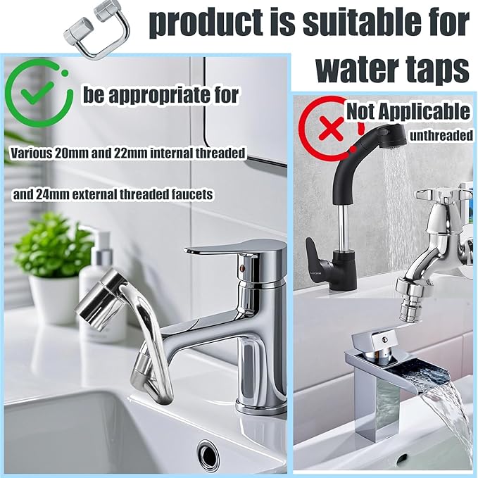 2pcs U Shape Faucet Extender, 1440° Rotatable Faucet Aerator Suitable for Kitchen and Bathroom Sinks