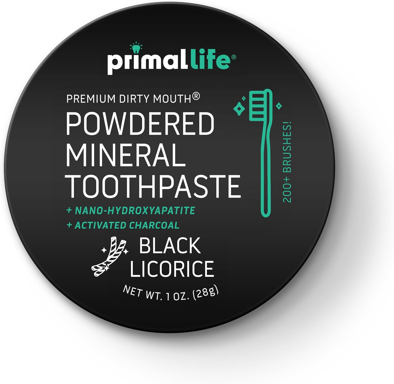 Primal Life Organics - Dirty Mouth Toothpowder, Activated Charcoal Tooth Cleaning Powder, Essential Oils Natural Kaolin Bentonite Clay, 200+ Brushings, Organic Vegan (Charcoal Black Licorice, 1 oz)