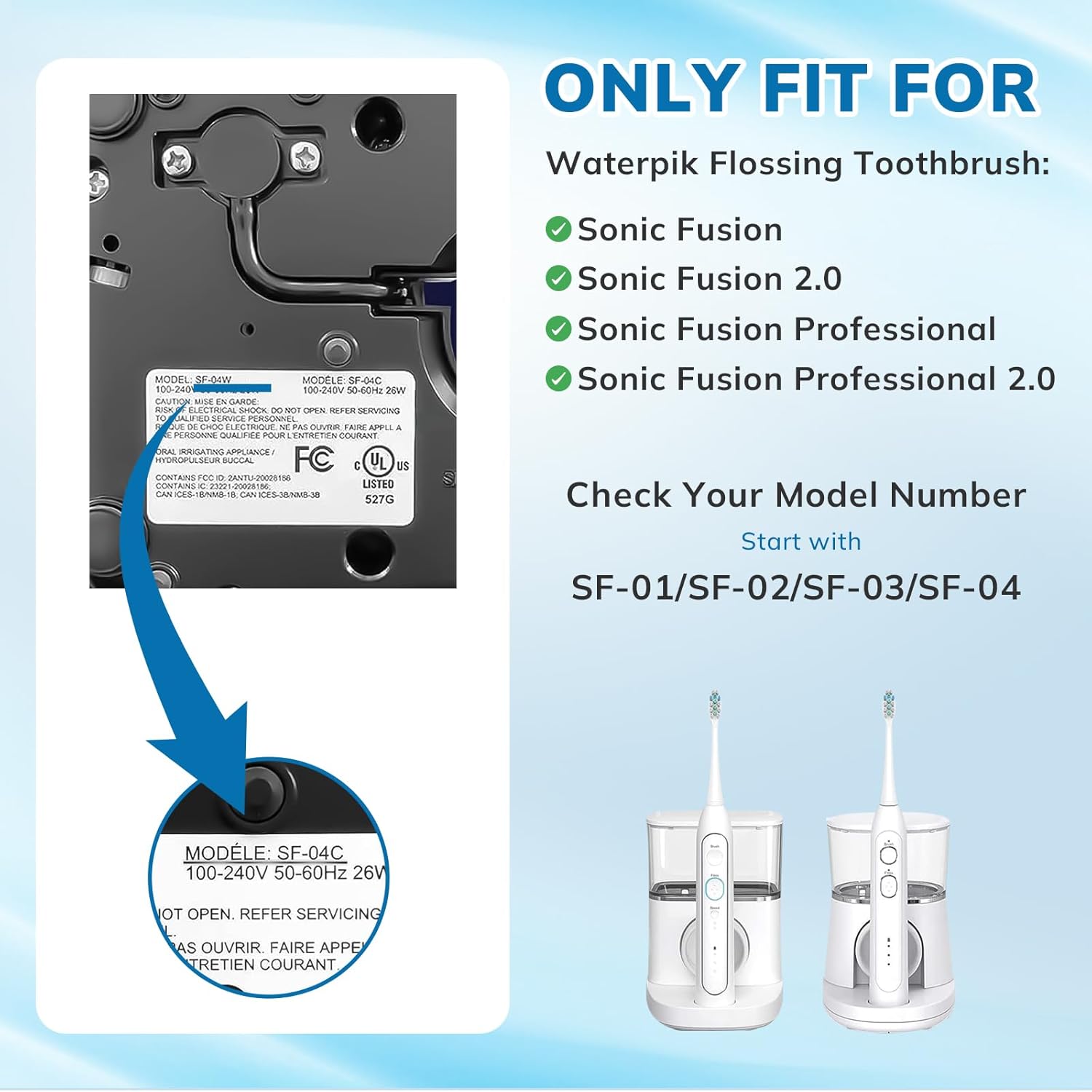 6 Pack Replacement Replacement Brush Heads for Waterpik Sonic Fusion Flossing Toothbrush Compatible with Sonic Fusion SF01/SF02 and Sonic Fusion 2.0 SF03/SF04- Black with Caps