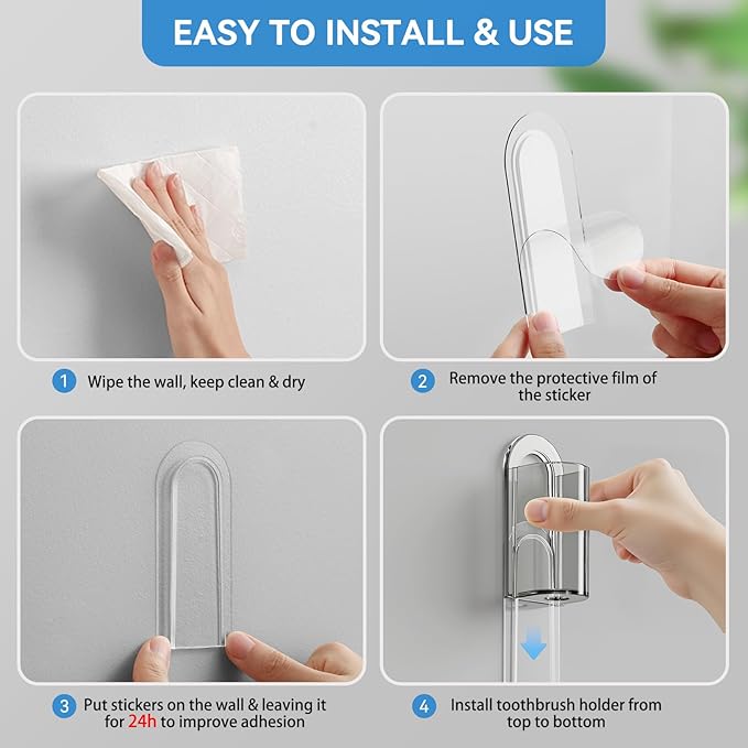 MOPMS Electric Toothbrush Holders Wall Mounted, Single Slot Toothbrush Holders for Bathrooms, Self Adhesive Electric Toothbrush Organizer Space Saver (2Pcs Grey)