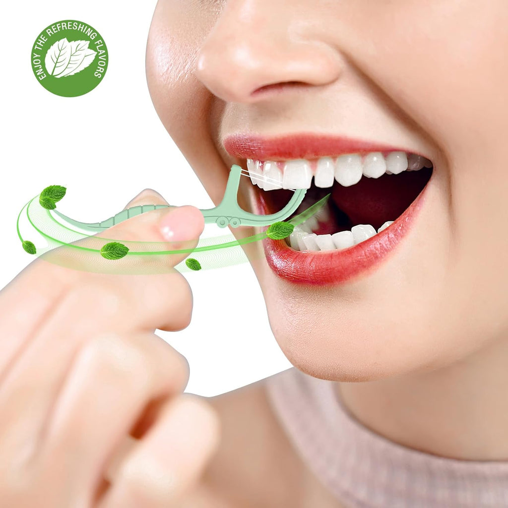 Holy rose Portable Flosser Dispenser with Twin-Line Dental Floss Picks Floss 10 Count,Two-Way Dispense Floss Stick Mint Flavor,Portable Case is Travel Most Effective Tool for Oral Care.