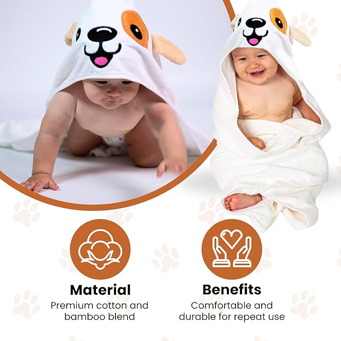Premium Hooded Towel - 500GSM Viscose derived from Bamboo Cotton Baby Towels - Ultra Soft & Absorbent, Extra Large 35” x 35”, Hypoallergenic, Machine Washable Toddler Towel - Dog