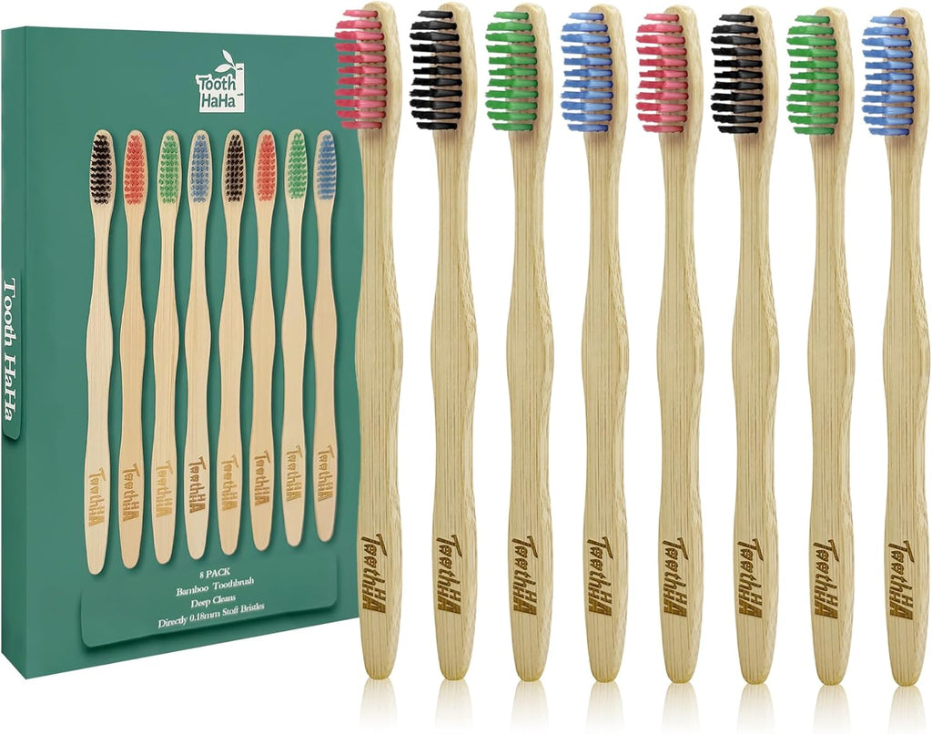 Bamboo Toothbrushes, Medium Bristles BPA-Free Bristles Toothbrushes for Adults - Eco-Friendly, Natural Wooden Toothbrush 8 Pack