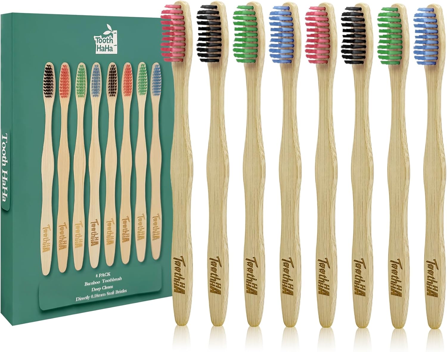 Bamboo Toothbrushes, Medium Bristles BPA-Free Bristles Toothbrushes for Adults - Eco-Friendly, Natural Wooden Toothbrush 8 Pack
