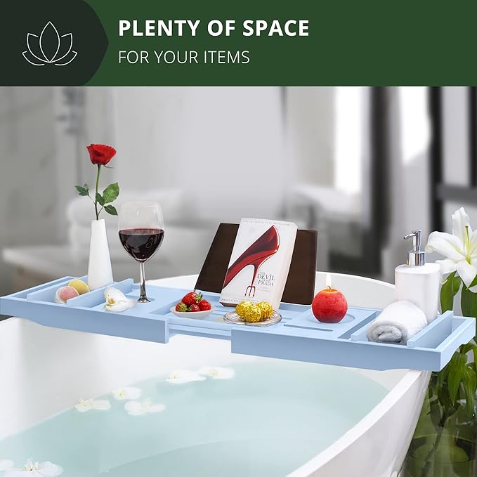 ROYAL CRAFT WOOD Non-Foldable Bathtub Tray - Wood Bath Tray for Tub, Bamboo Bathtub Shelf, Expandable Bath Table Trays, Luxury Bathroom Accessories for New Home & Unique Gift for Women