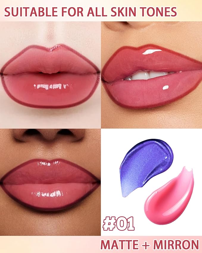 Dual Ended 2 in 1 Peel Off Lip Stain & Lips Gloss Kit, Waterproof Long Lasting Qiciy Tattoo Lip Gloss Color Peel Off Lips Liner, Tinted Liquid Lipstick, Matte & Glossy Womens Makeup-01 Fuchsia Pink