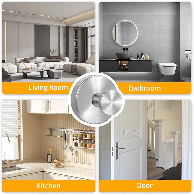 4 Pack Suction Cup Hooks, Removable Stainless Steel Drill-Free Heavy Duty Strong Suction, Reusable Waterproof Hooks for Bathroom Kitchen Mirror Tile Glass, Wall for Hanging Towels Keys