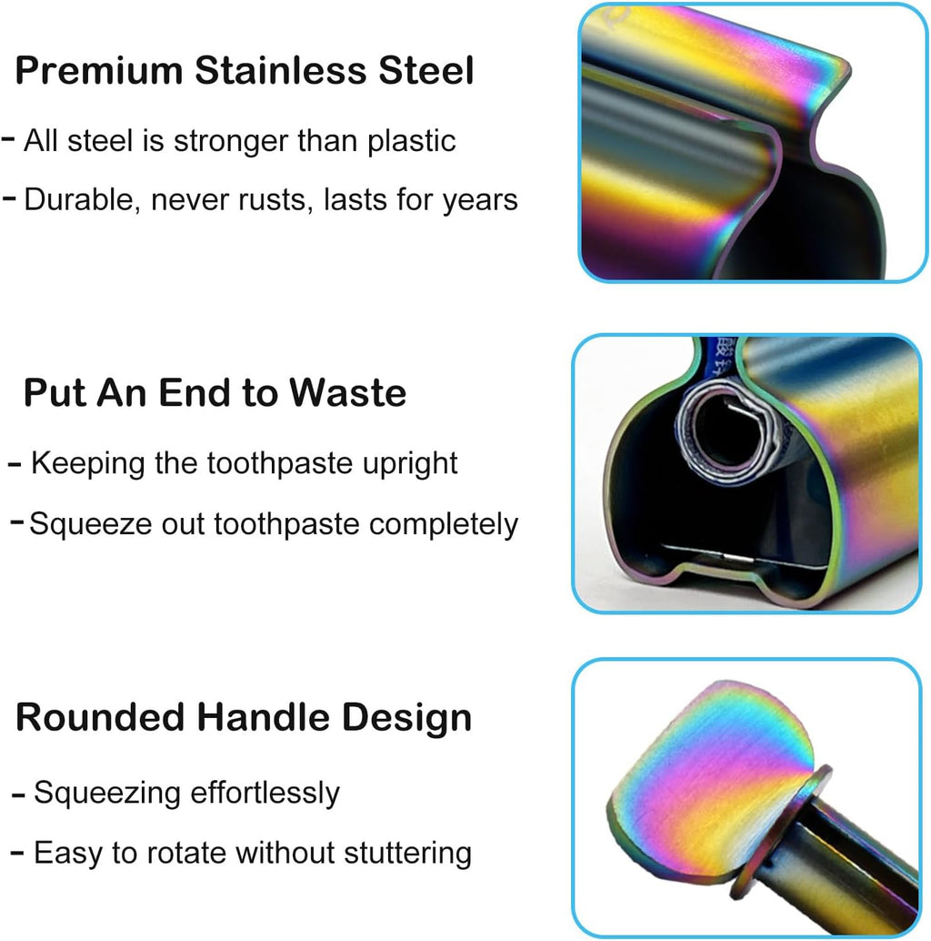 Toothpaste Squeezer - Metal Tube Squeezer Stainless Steel Tube Wringer UDQYQ Toothpaste seat Holder Stand (Iridescent)