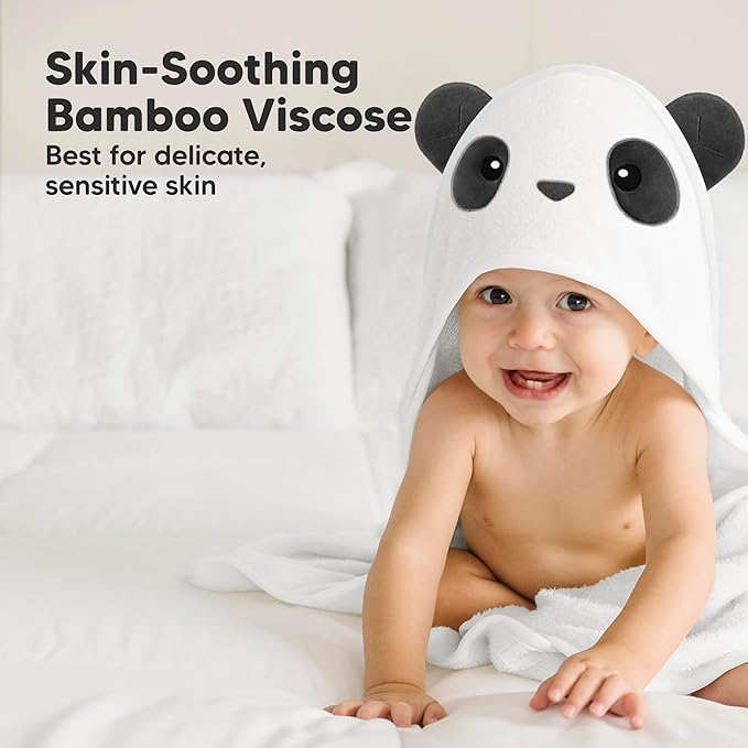 KeaBabies Hooded Baby Towel for Newborn - Viscose Derived from Bamboo Large Baby Bath Towels with Hood for Boys, Girls, Toddler, Extra Absorbent & Soft Newborn Bath Essentials (Panda, Regular)
