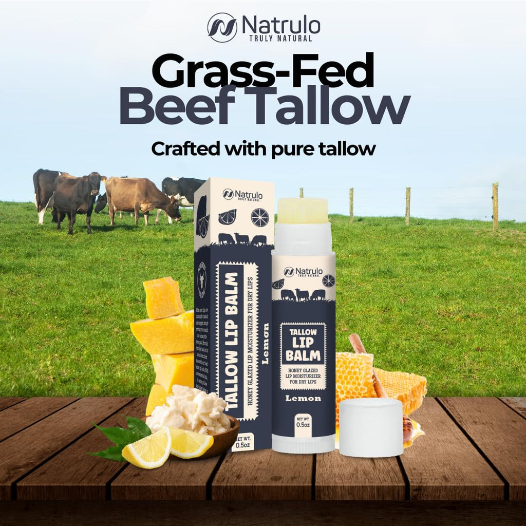 Beef Tallow Lip Balm – Natural Tallow Beeswax Chapstick – Hydrating Moisturizer Grass Fed Bison Tallow Balm Lip Care – Soothes Chapped, Dry Lips, Sensitive Skin – Long Lasting & Vitamin Rich USA-Made