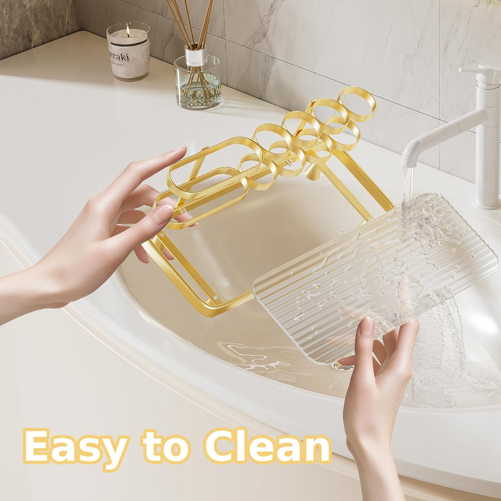 Electric Toothbrush Holder for Bathroom Countertop 5 Metal Slots Toothpaste Razor Mouthwash Organizer, Gold