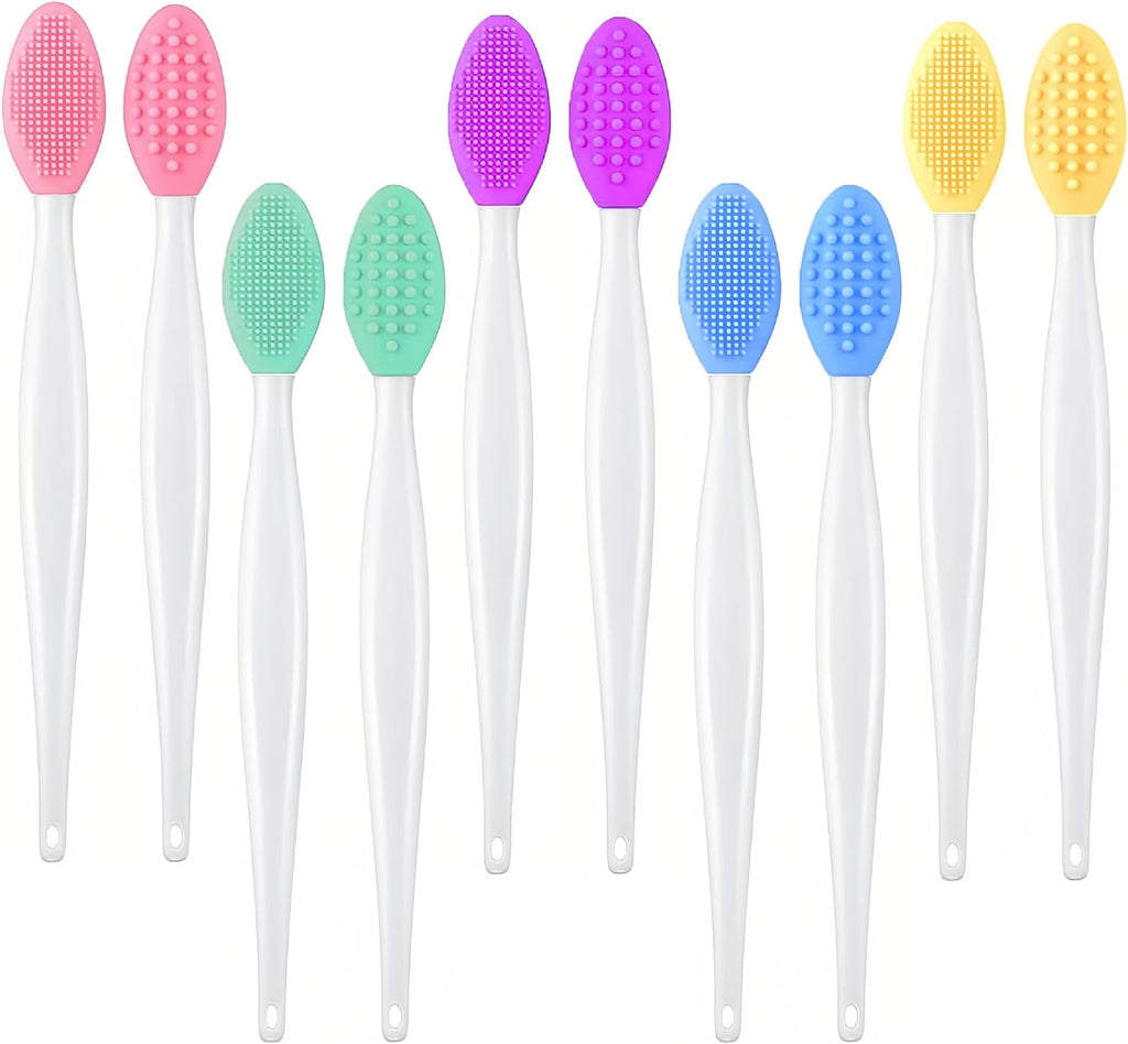10pcs Lip Scrub Brush,Lip Scrubber Exfoliator with Silicone Facial Cleansing Brush,Double-Sided Silicone Lip Exfoliating Tool,Nose Clean Blackhead Removal for Smooth,Soft,Bright,and Healthy Lips
