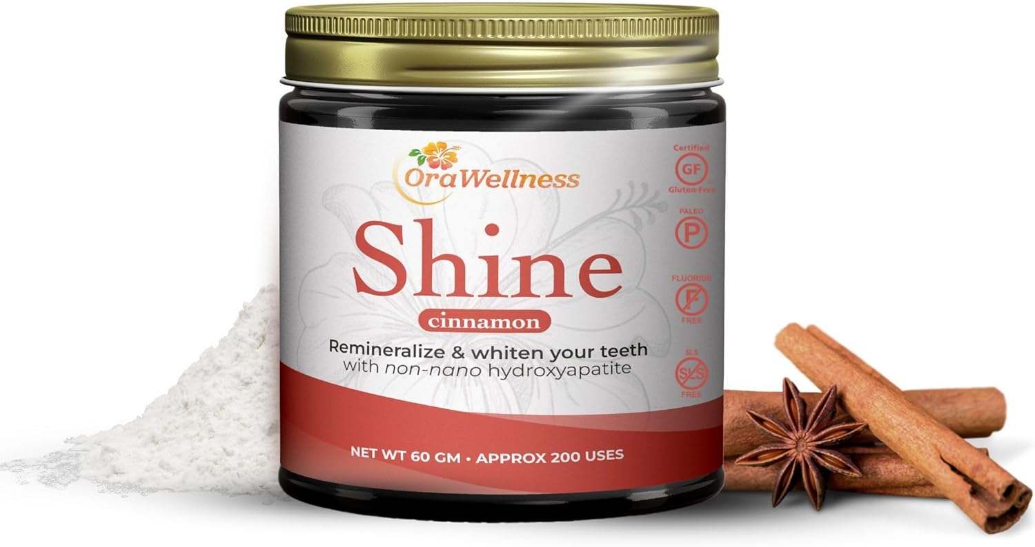 OraWellness Shine Remineralizing Tooth Powder with Hydroxyapatite, Made in The USA, Flouride Free Tooth Repair, Natural Teeth Whitening Powder, Teeth Polish & Stain Remover, Cinnamon