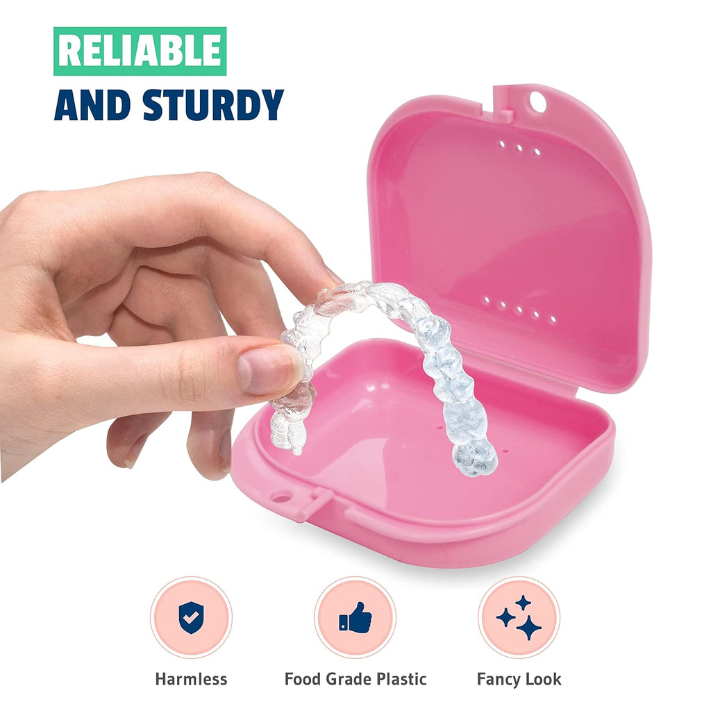 Pink Retainer Case - Pack of 2 - Odorless Mouth Guard Case - Retainer Holder - Ventilated, Durable & Hygienic Cases for Travel, Carrying and Protecting Braces, Partial Dentures & Aligners