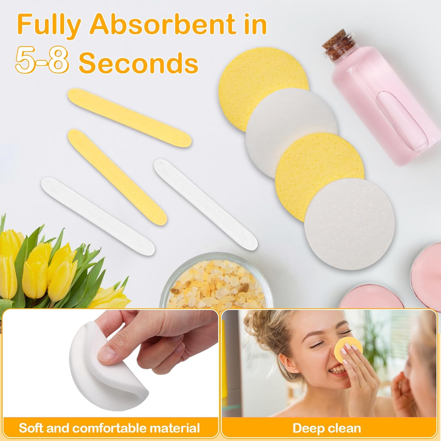 120 Pcs Facial Sponge Compressed, Luxiv Face Cleansing Sponge Estheticians Compressed Makeup Facial Sponge Round Wash Face Sponges for Women Compress Exfoliating Removal Sponge (Yellow+white)