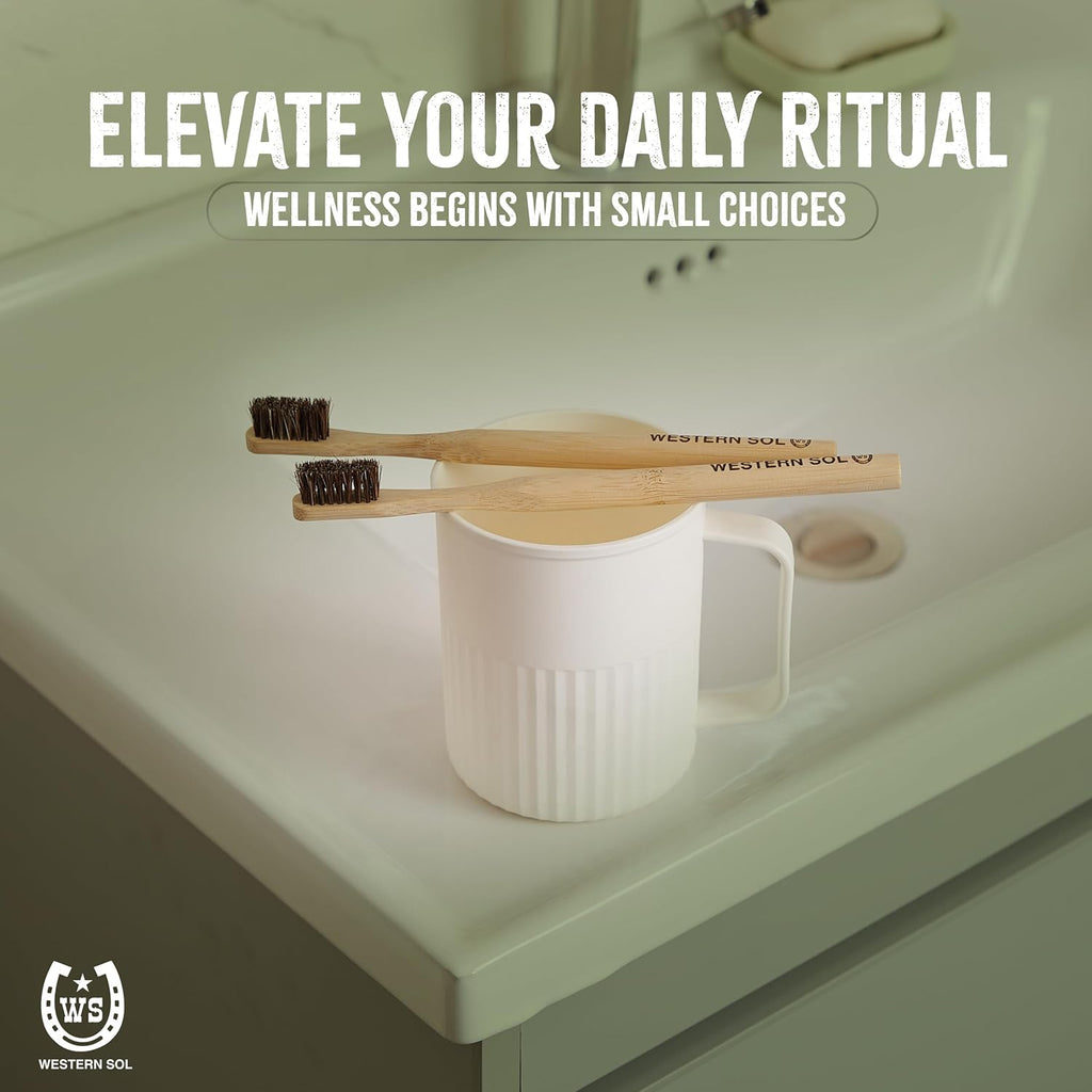 Western SOL Horse Bristle Bamboo Toothbrushes (4-Pack) – Plastic-Free, Biodegradable, Eco-Friendly Toothbrush Set – No Chemicals