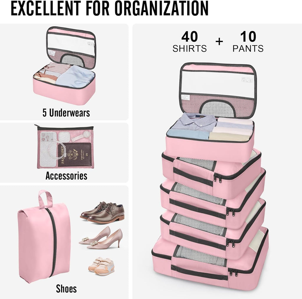 Veken 10 Set Packing Cubes for Travel Essential, Suitcase Organizer Bags in 4 Sizes, Carry-On Luggage Accessories with Large Laundry & Hanging Toiletry Bag, Must-Have for Airplane, Road Trip & Camping