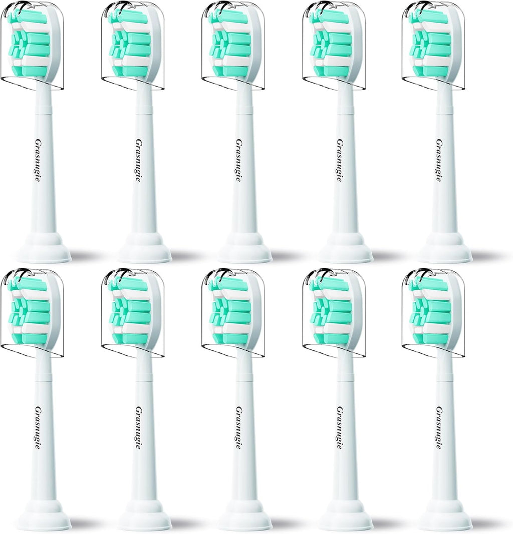 Replacement Toothbrush Heads for Philips Sonicare Electric Toothbrush Snap-on Handle: Medium Softness Bristles, 10 Brush Heads Refill, White