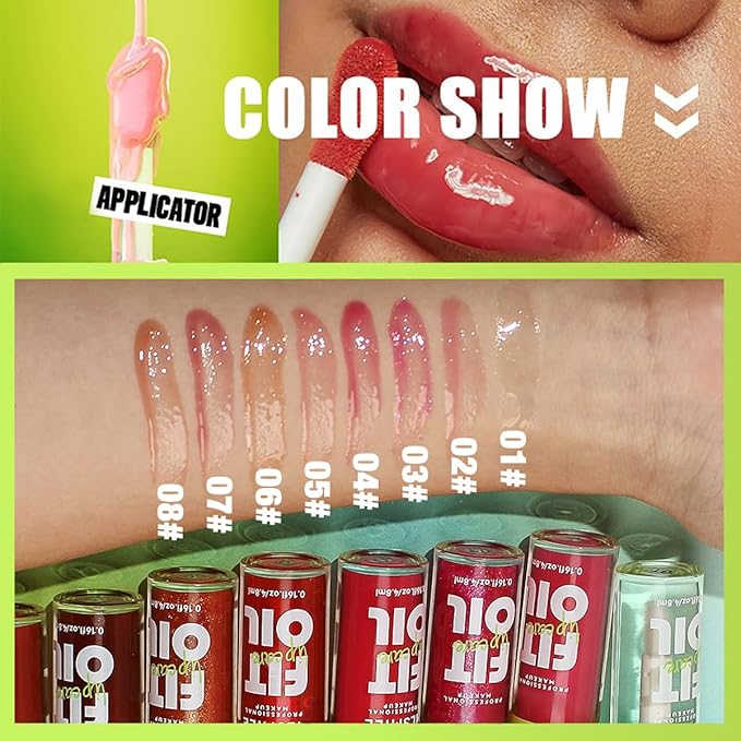 Hydrating Lip Oil, Big Brush Head Lip Glaze Shiny Transparent Lip Glow Oil, Nourishing & Non-sticky Long Lasting Fresh Clear Smooth Lip Care Plumping Lip Oil (Set A+B)