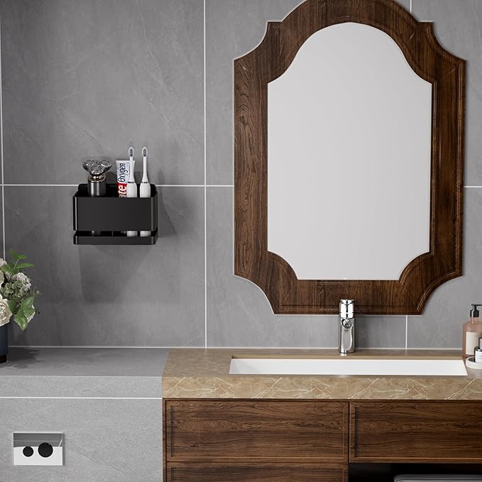 Aluminum Electric Toothbrush Holder - Bathroom Wall Mounted Toothbrush Holder (Black, Double Slot)