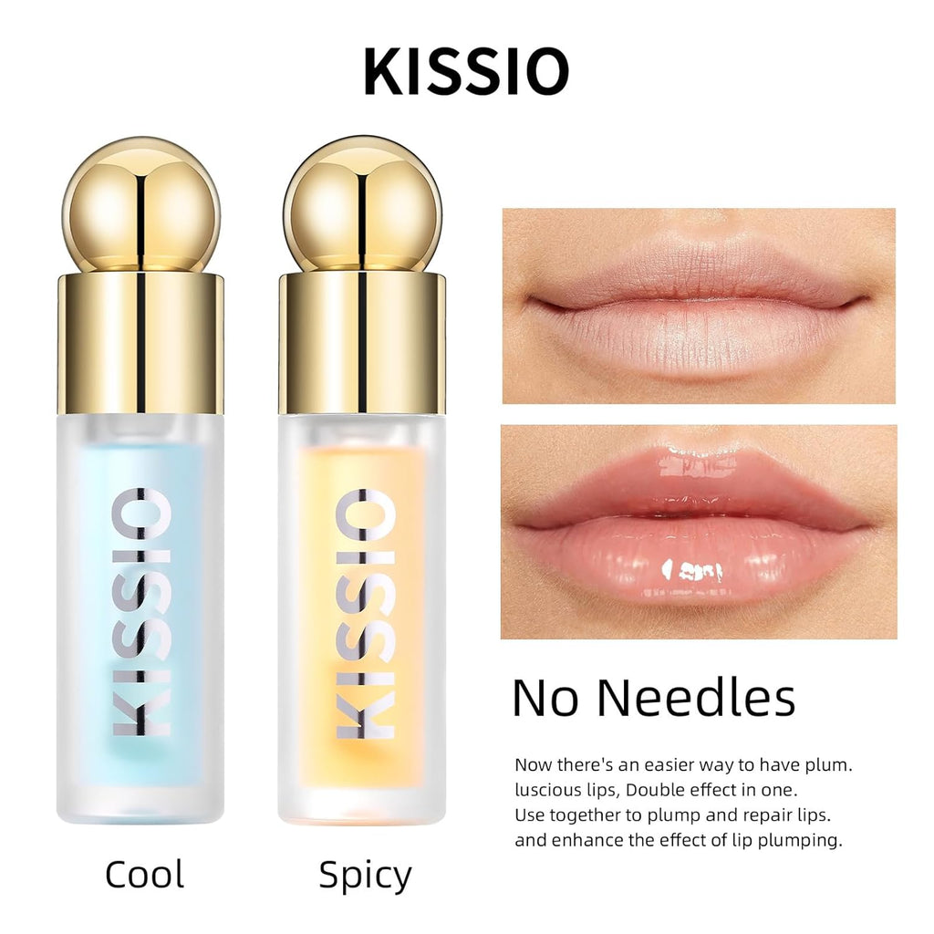 KISSIO Plumping Lip Gloss,Plumping,Moisturize and Elasticity,Lip Plumper and Lip Care for Day and Night Use,with Ginger,Peppermint and Jojoba Oil,Clear,10 ml