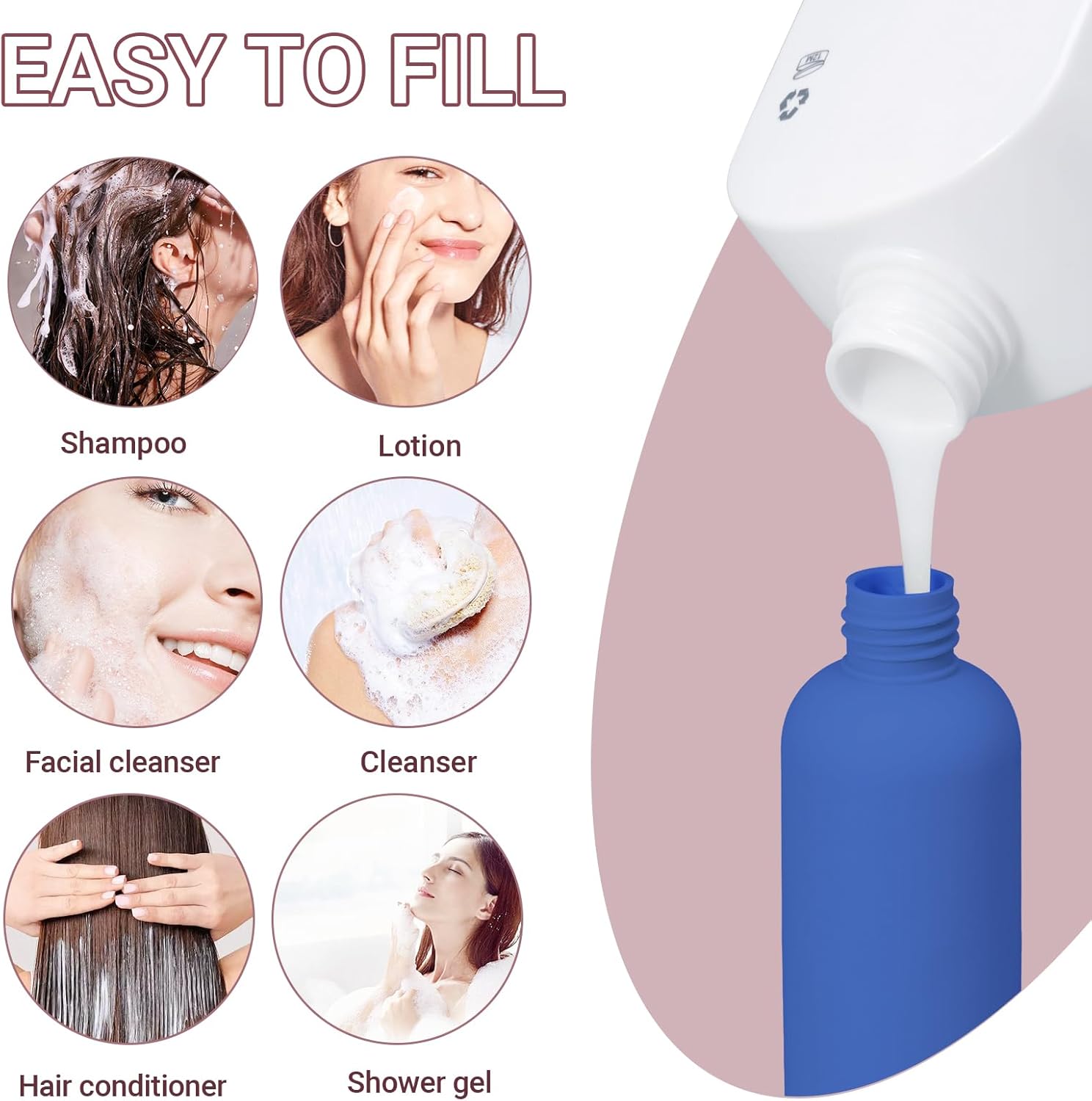 Travel Shampoo Bottle, Empty Plastic Squeeze Bottles 8.8oz with Flip Cap, Lotion Container for Toiletries Travel Size Shampoo and Conditioner